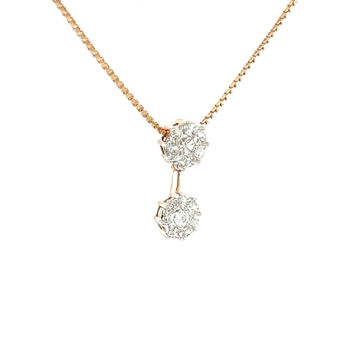 Dazzling Rose Gold Double Diamond Cluster Pendant